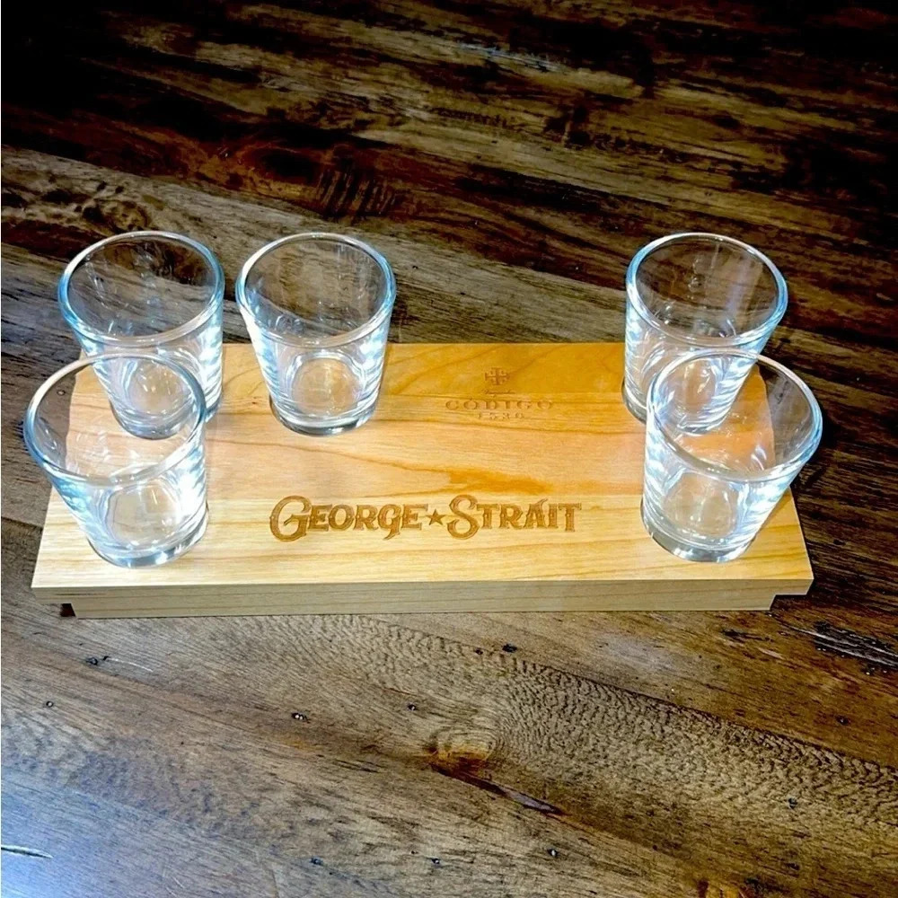 NWT George Strait x Codigo Tequila 1530 6 Piece Glass/Wooden Shot Glass Tray Set